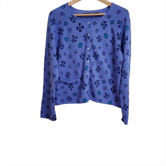 Gudrun Sjoden Womens 2 Piece Set Iris Tunic Dress Cardigan M Blue Floral Pockets - Picture 3 of 16